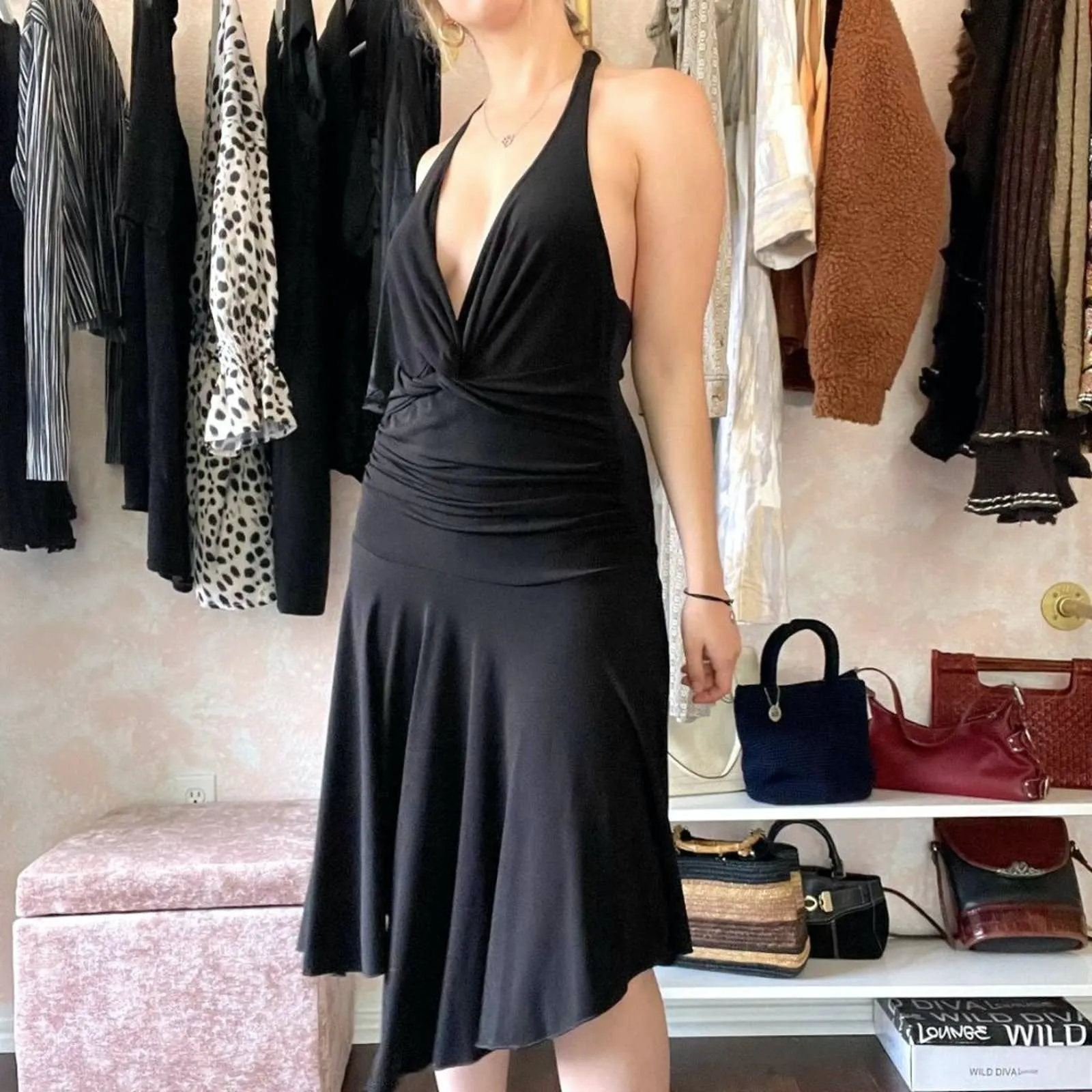 00's Black Halter Midi Dress