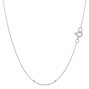 10k White Solid Gold Mirror Box Chain Necklace, 0.45mm