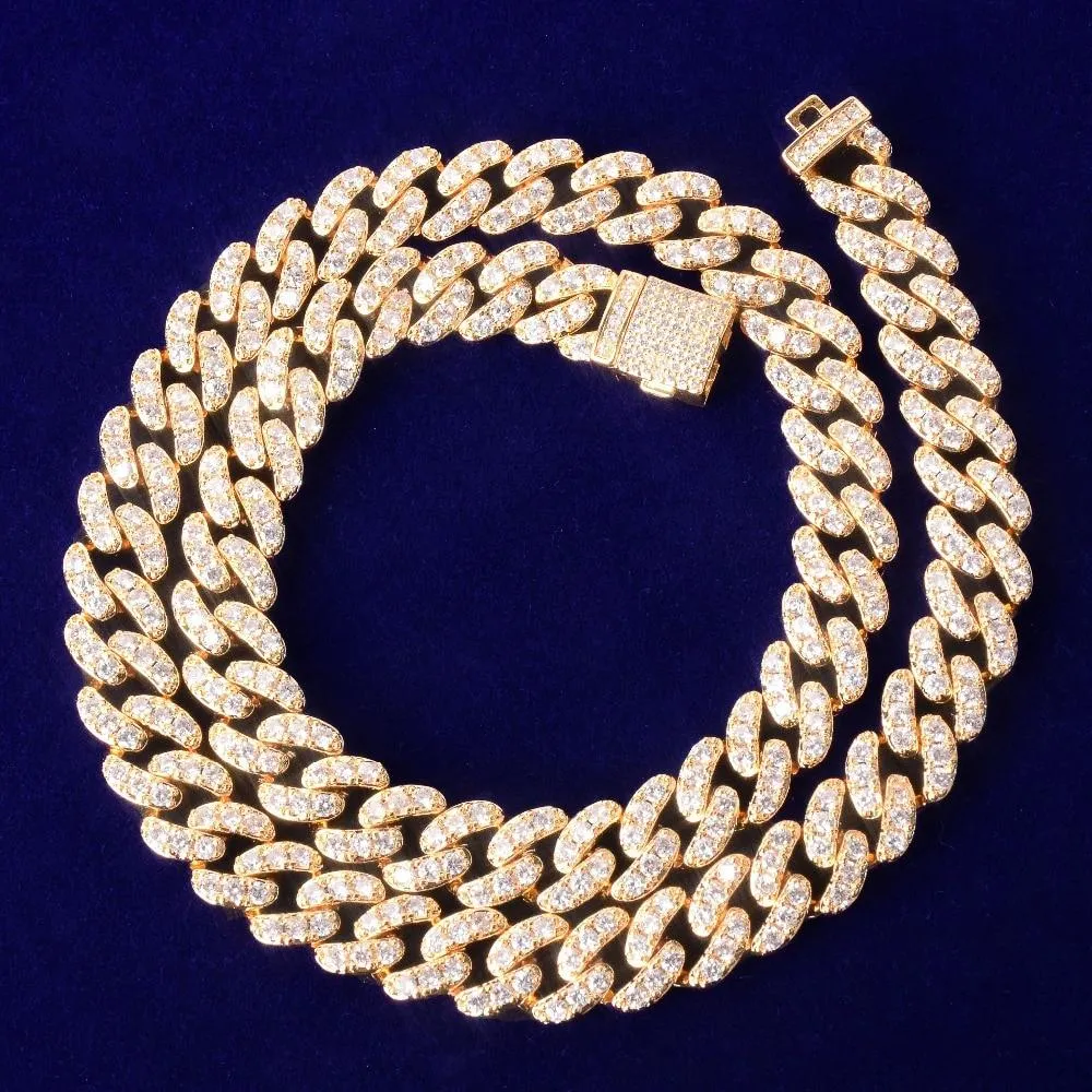 10mm Gold Miami Cuban Link Necklace AAAA Zircon Charm Chain