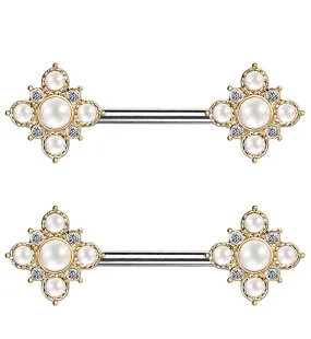 14G Gold Pearly Poly Nipple Ring Barbell