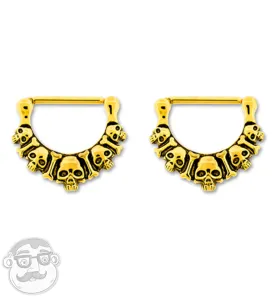 14G PVD Gold Skull Stainless Steel Nipple Clicker Ring