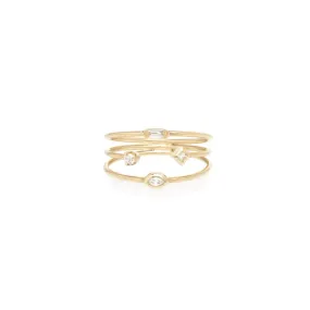 14k Gold 3 Thin Band Mixed Diamonds Ring