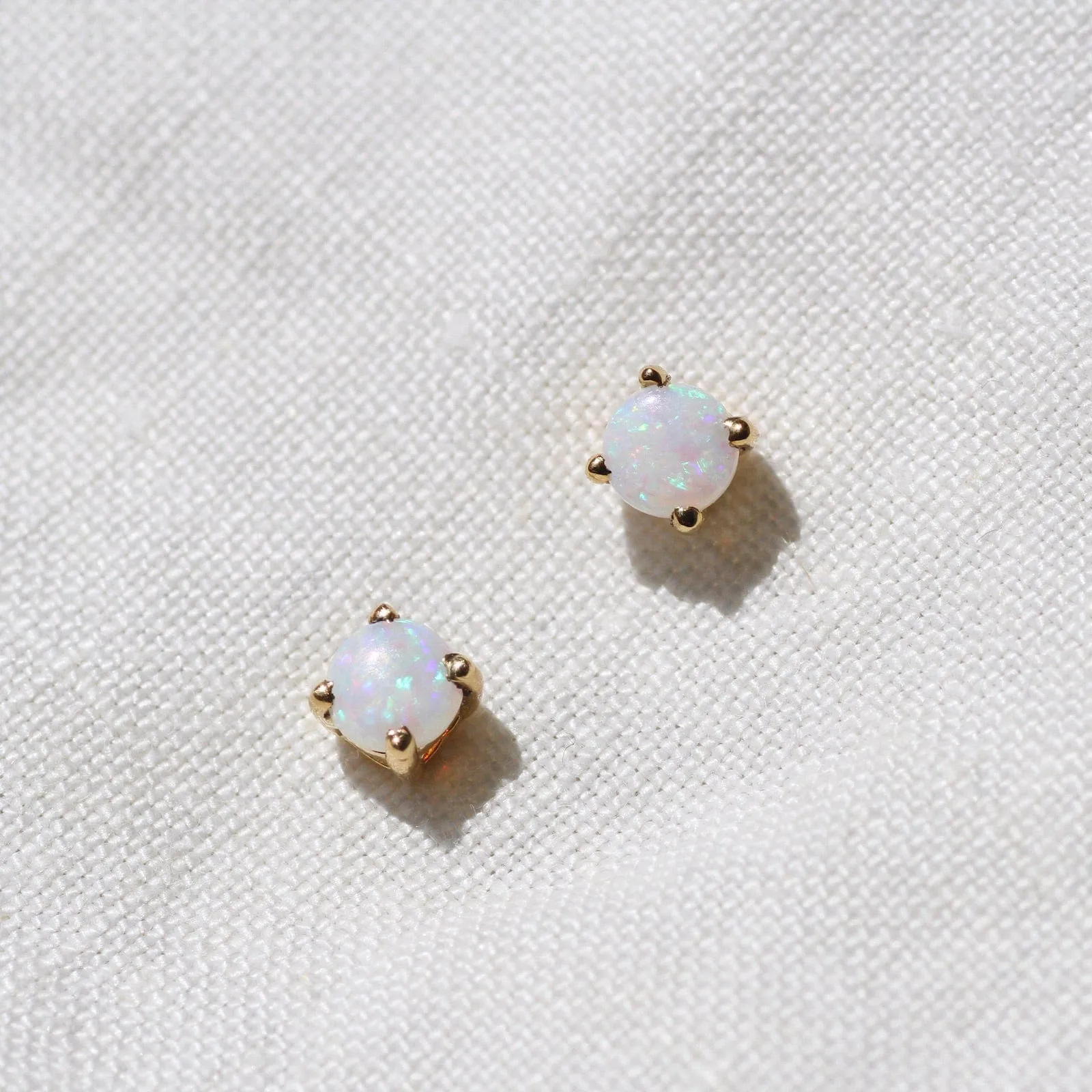 14k Gold 4mm Prong Set Opal Stud Earrings