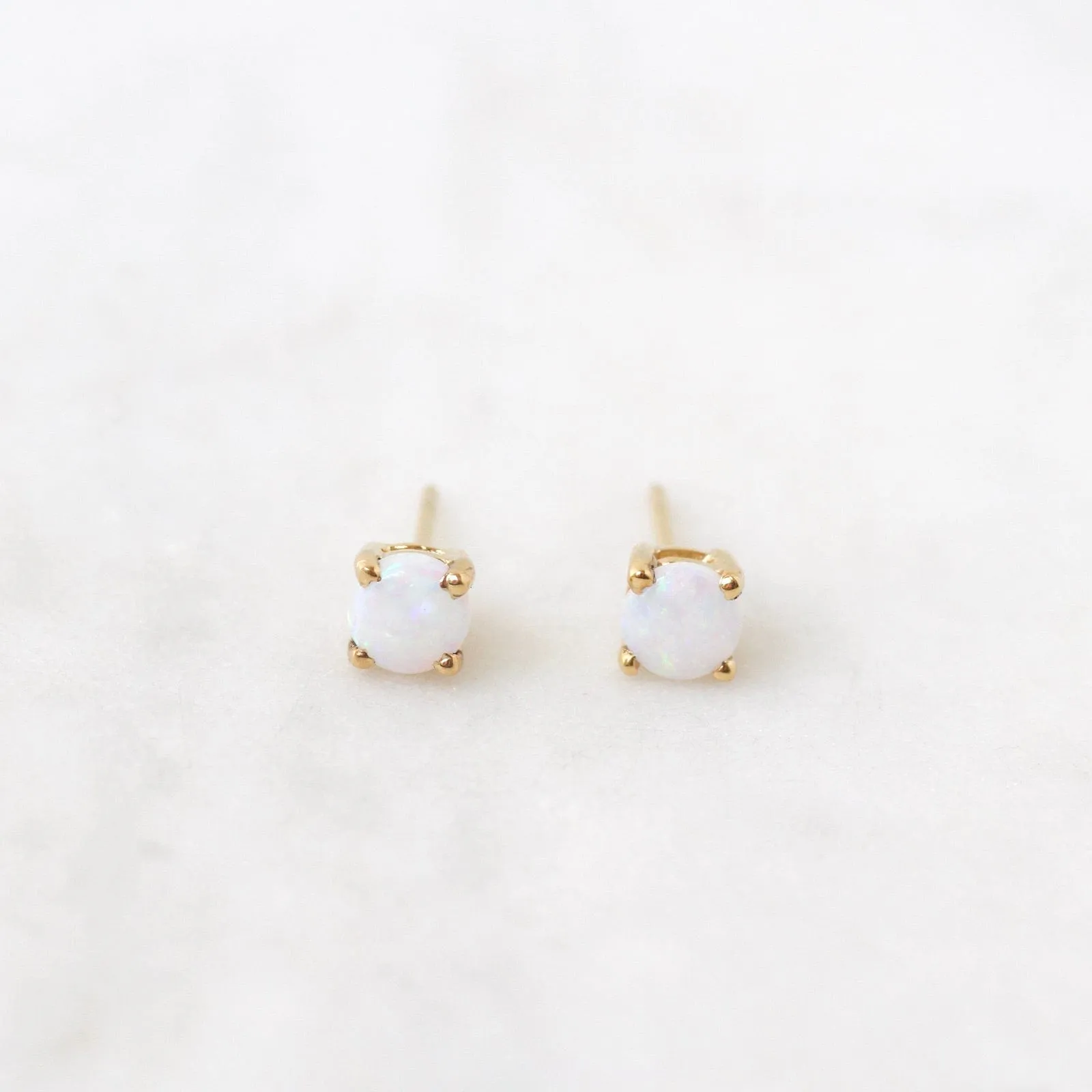 14k Gold 4mm Prong Set Opal Stud Earrings