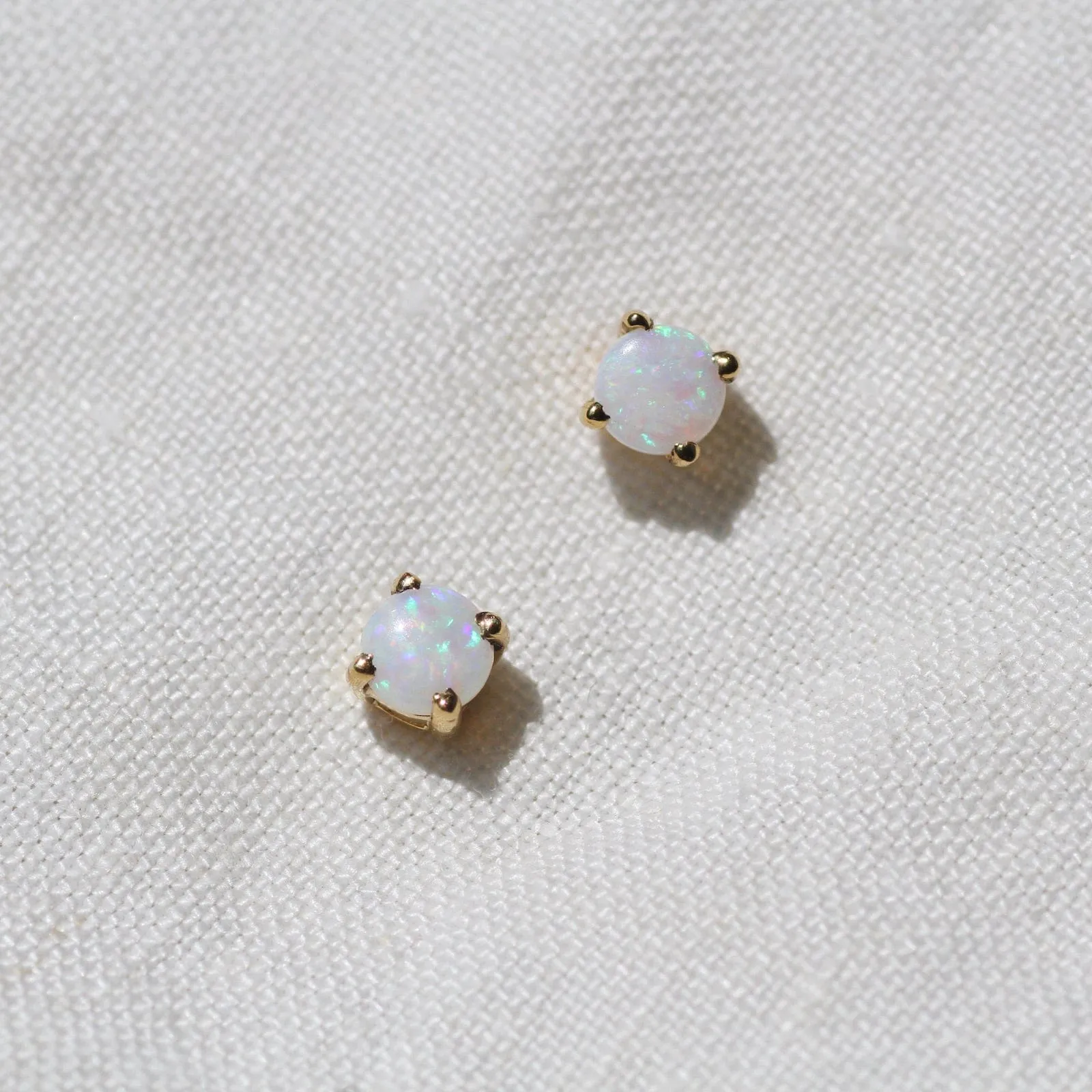 14k Gold 4mm Prong Set Opal Stud Earrings