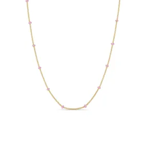 14k Gold Pink Enamel Satellite Chain Necklace