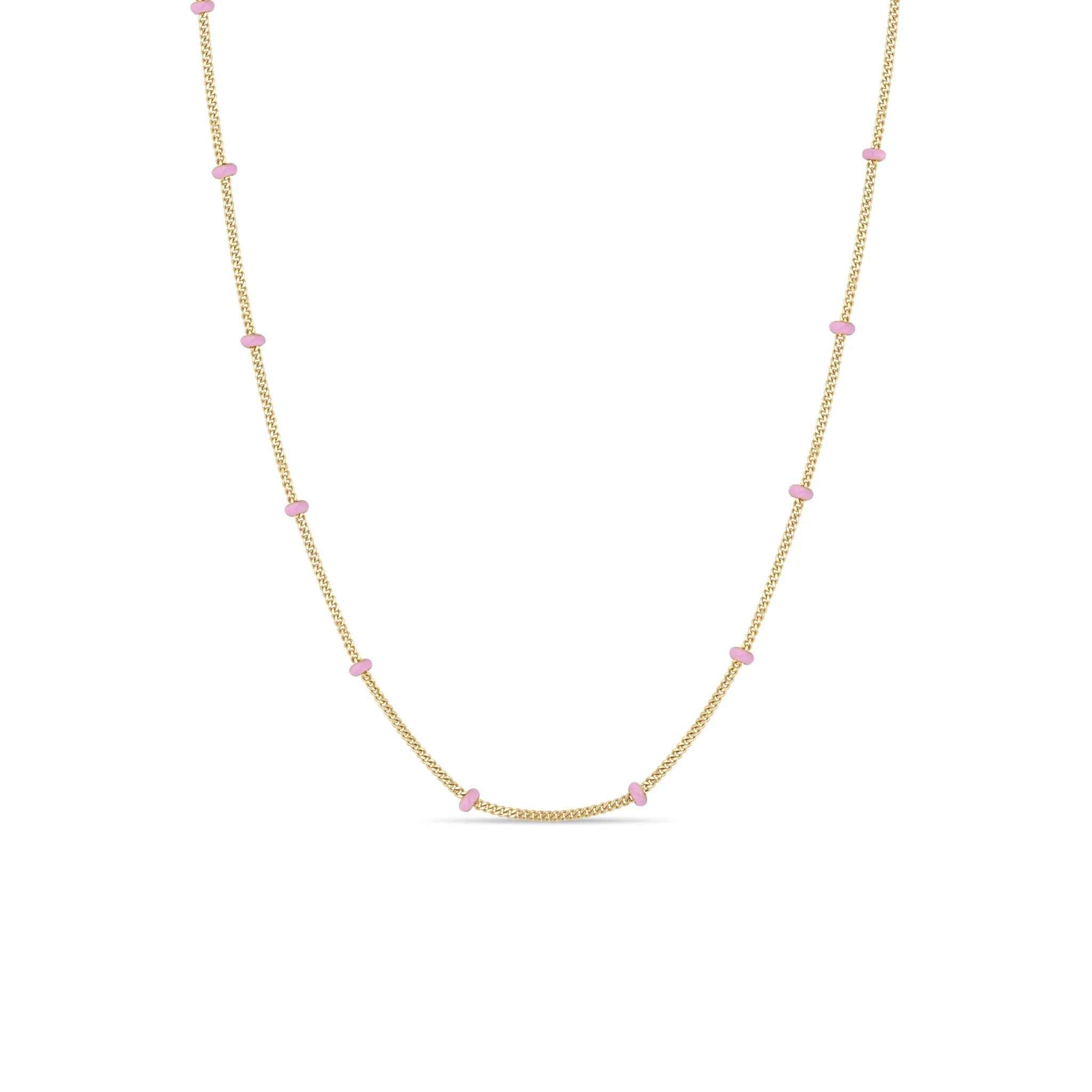 14k Gold Pink Enamel Satellite Chain Necklace