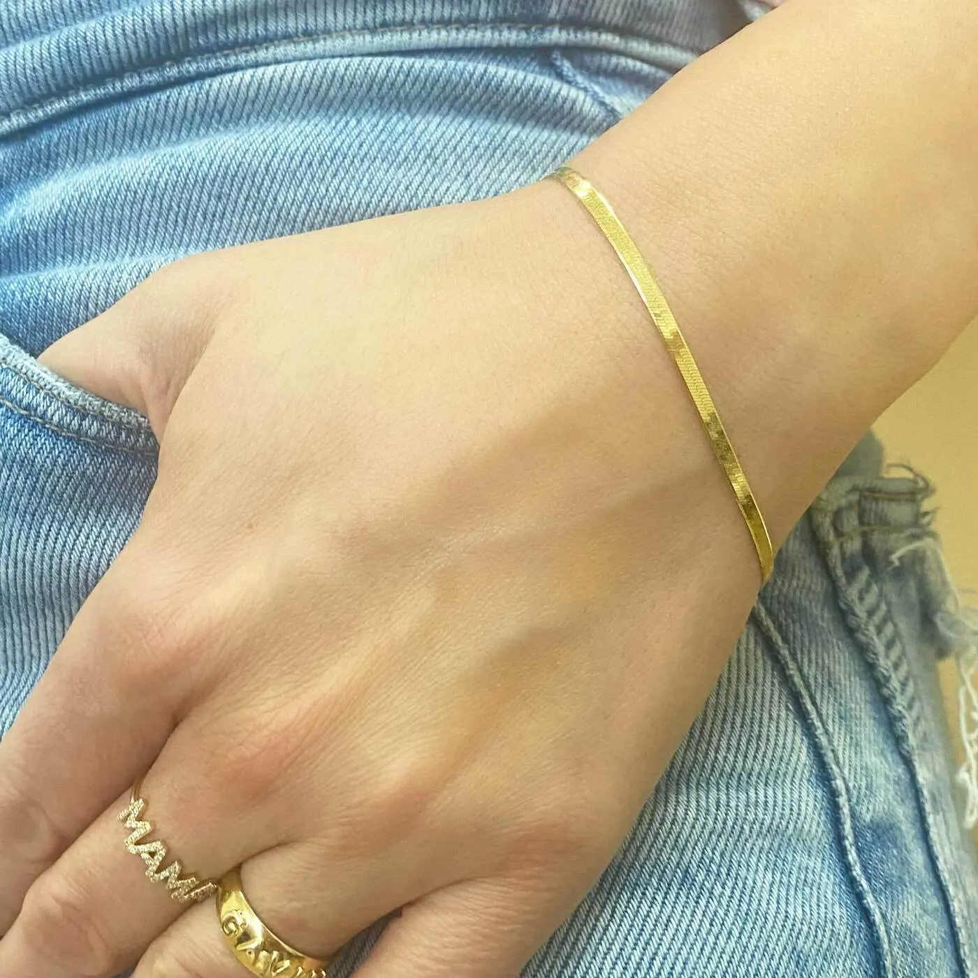 14K Gold Thin Herringbone Bracelet 3mm