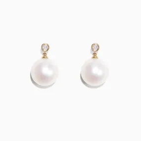 14K Yellow Gold Cultured Fresh Water Pearl & Diamond Earrings, 0.05 TCW