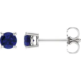 14KT GOLD 1.20 CTW ROUND BLUE SAPPHIRE STUD EARRINGS