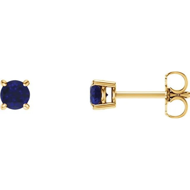 14KT GOLD 1.20 CTW ROUND BLUE SAPPHIRE STUD EARRINGS