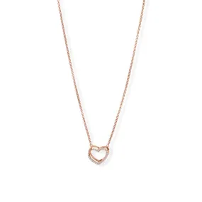 15"   2" 14 Karat Rose Gold Plated CZ Double Heart Necklace