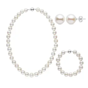 16 Inch 3 Piece 9.5-10.5 mm AAA White Freshwater Pearl Set