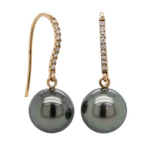 18ct Rose Gold Tahitian Black Pearl & Diamond Earrings