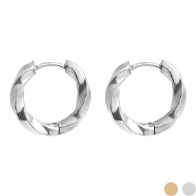 18K Gold PVD Stainless Steel Textured Twisted Huggie Hoop Earrings / ERJ0026