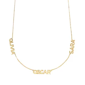 18K Gold Vermeil Triple Name Necklace with Classic Box Chain