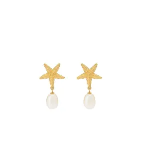 24Kae Starfish & Pearl Drop Earrings, Gold