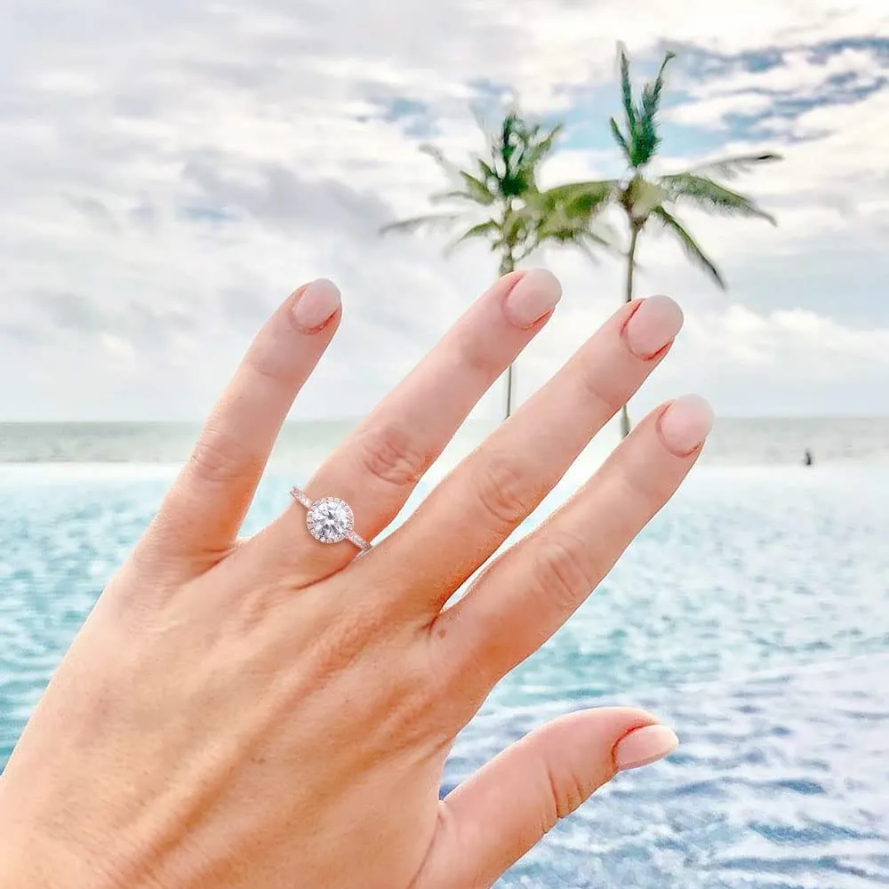 2CT Round Halo Gemstone Ring in Sterling Silver