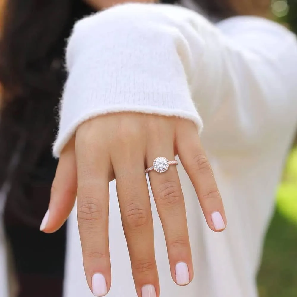 2CT Round Halo Gemstone Ring in Sterling Silver