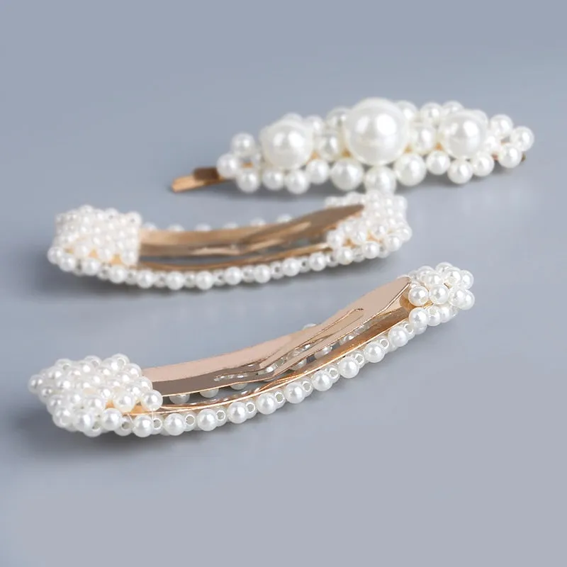 5Pcs Fashion Pearl Hair Clip Snap Button Hair Pins Headpieces