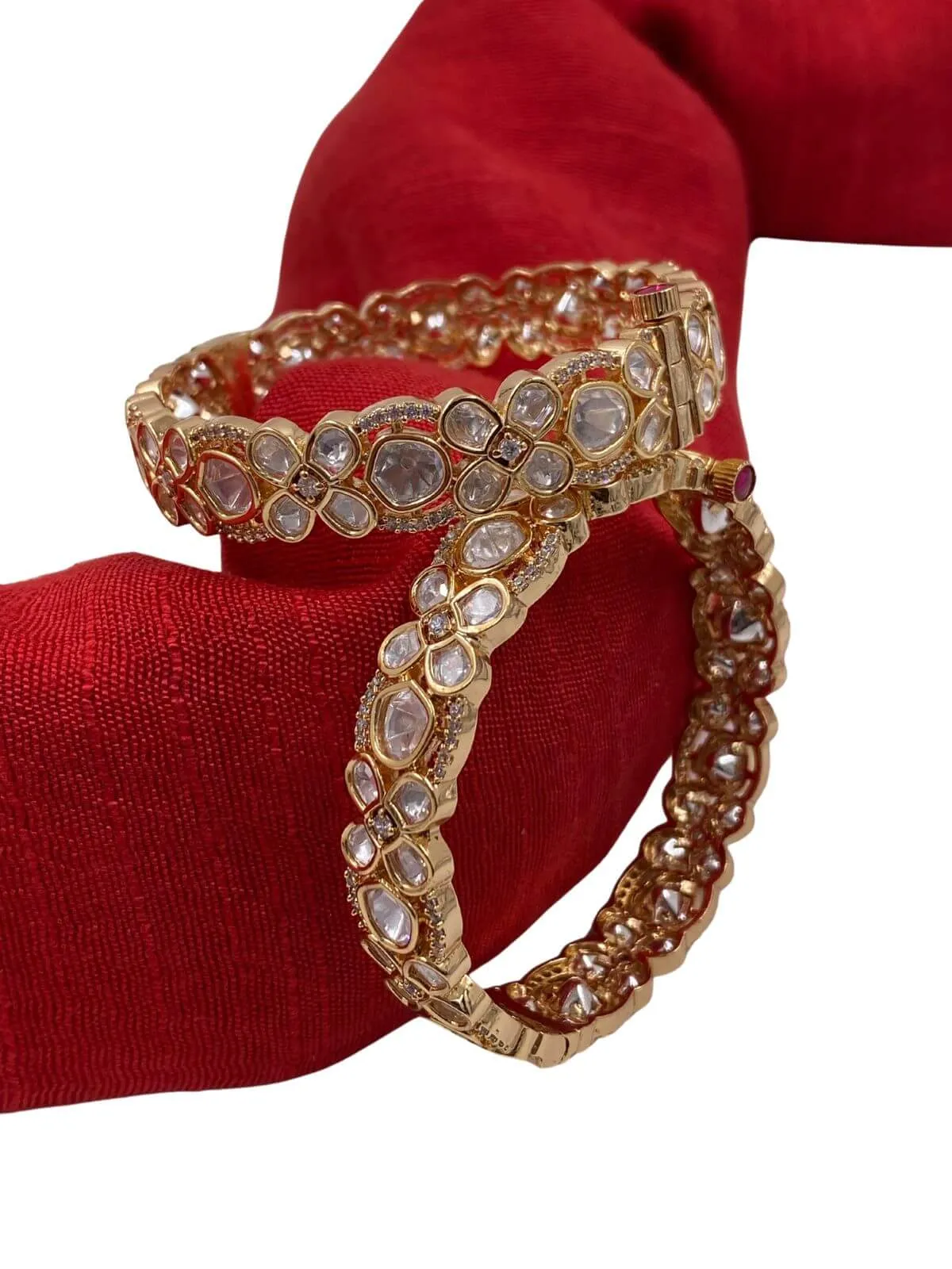 Alvina Floral Design Uncut Kundan Polki Bangles | Women's Bangles