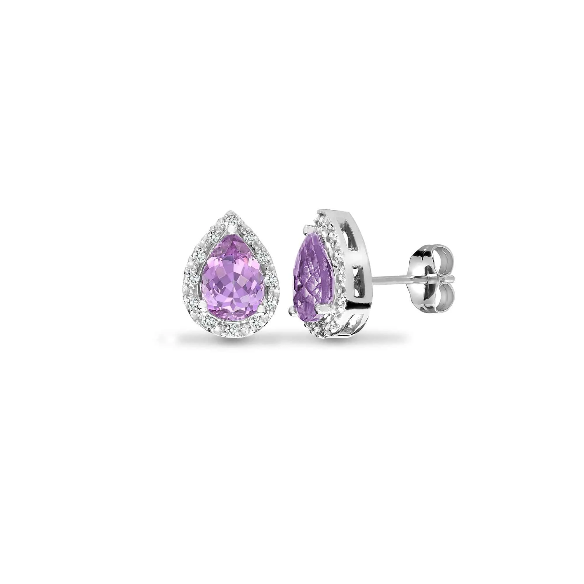 Amethyst Halo Stud Earrings in 9K White Gold