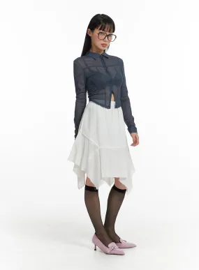 Asymmetrical Flare Midi Skirt IF423