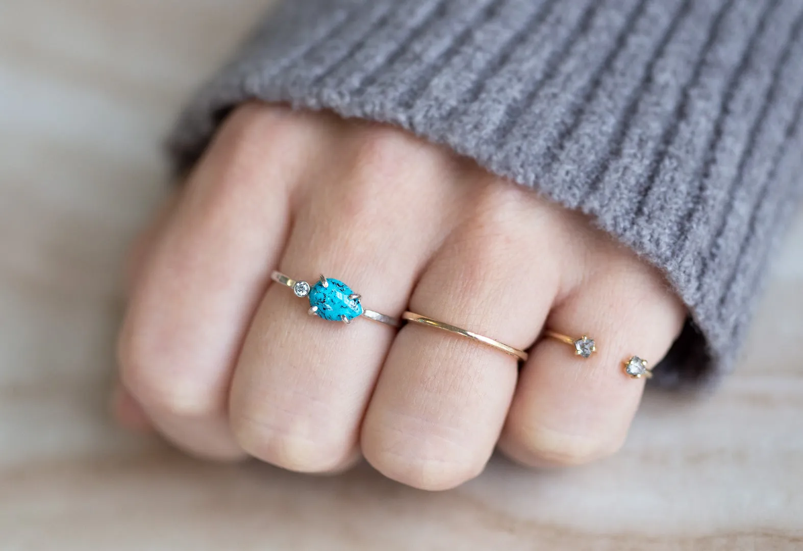 Asymmetrical Turquoise   Diamond Ring