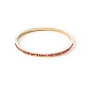 Bangle stainless steel & crystals gold pink 19