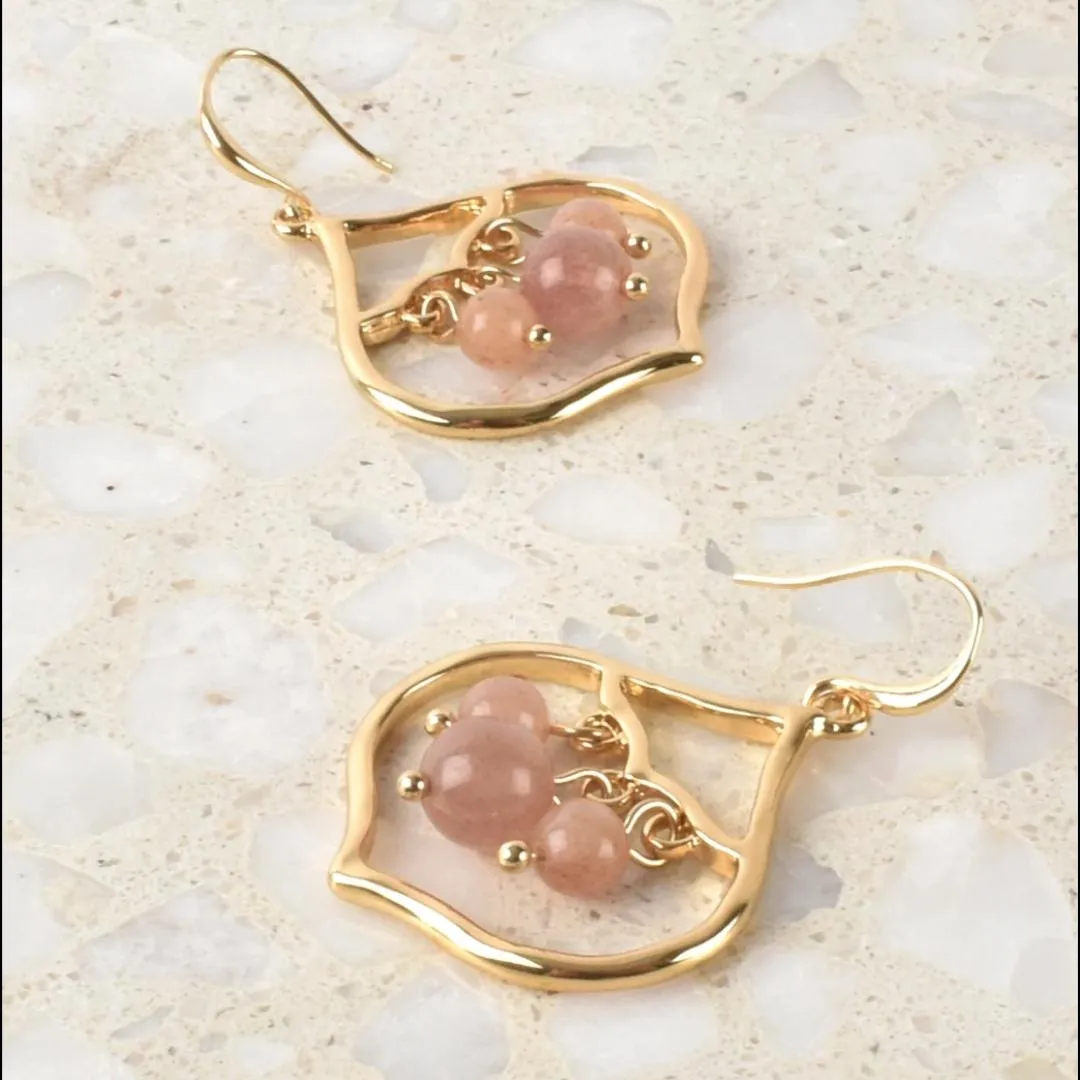 Beaded Teardrop Hook Earrings Nude / Gold