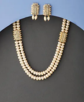 Beautiful Stone Studded Pearl Necklace Set