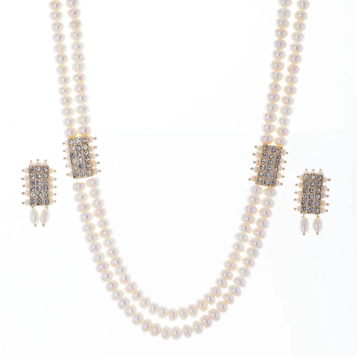 Beautiful Stone Studded Pearl Necklace Set