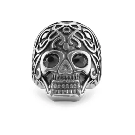 Black CZ Eyed Skull Stainless Steel Ring / SCR4036