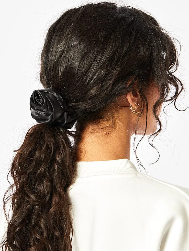 Black Satin Rose Scrunchie