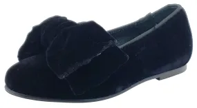 BluBlonc Girl's Black Velvet Bow Flat Shoe