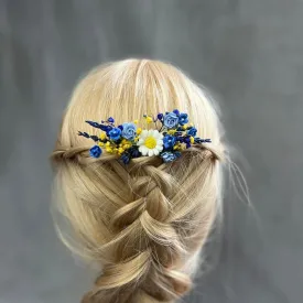 Blue and yellow flower comb