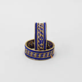 Blue Thread Work Velvet Bangles - Set Of 18