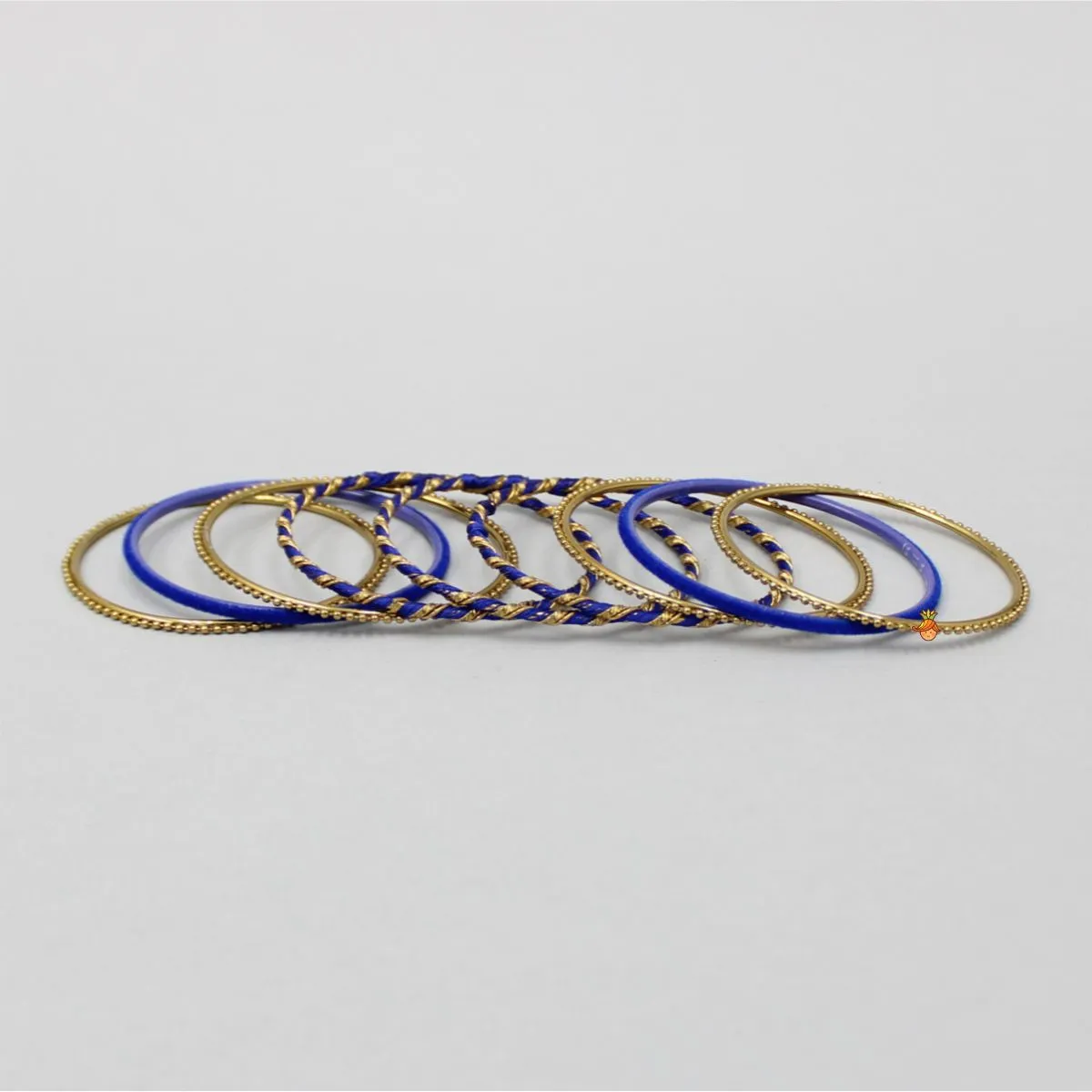 Blue Thread Work Velvet Bangles - Set Of 18