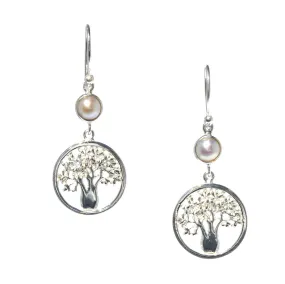 Boab Circle of Life Earrings with Bezel Set Pearl