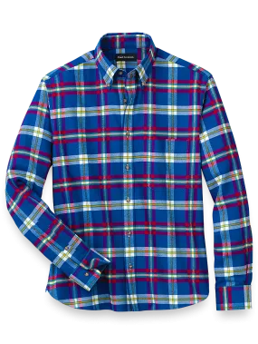 Brushed Twill Plaid Casual Shirt - Cobalt