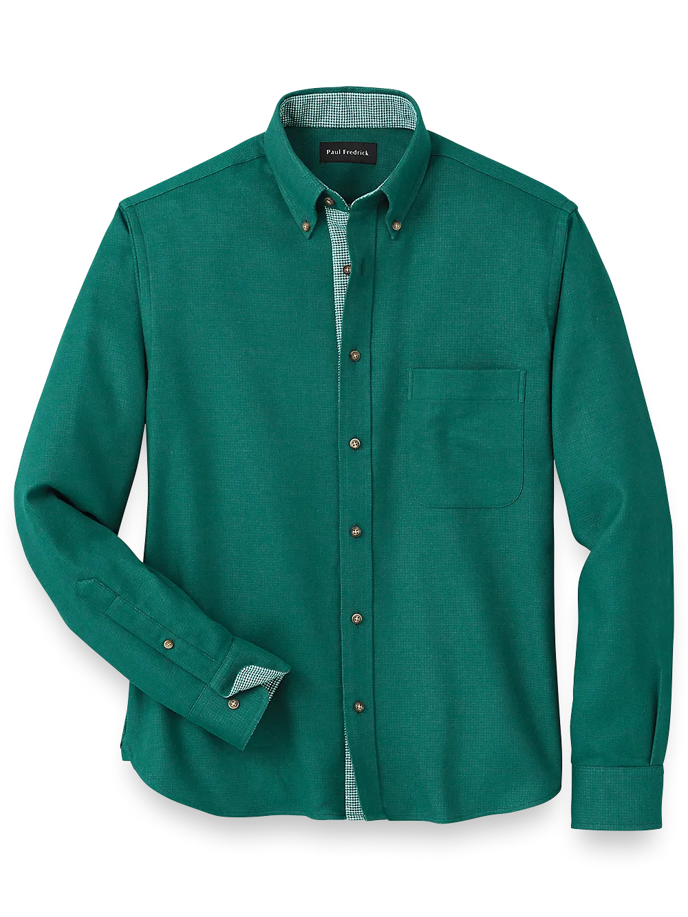 Brushed Twill Solid Casual Shirt With Contrast Trim - Green