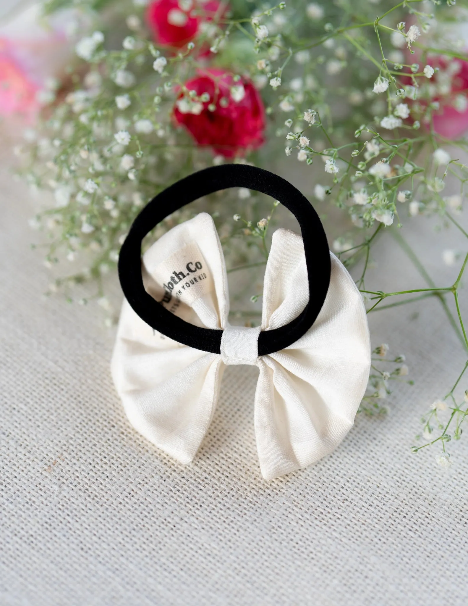 Chanderi Silk Hair Bows for Girls | Off-White