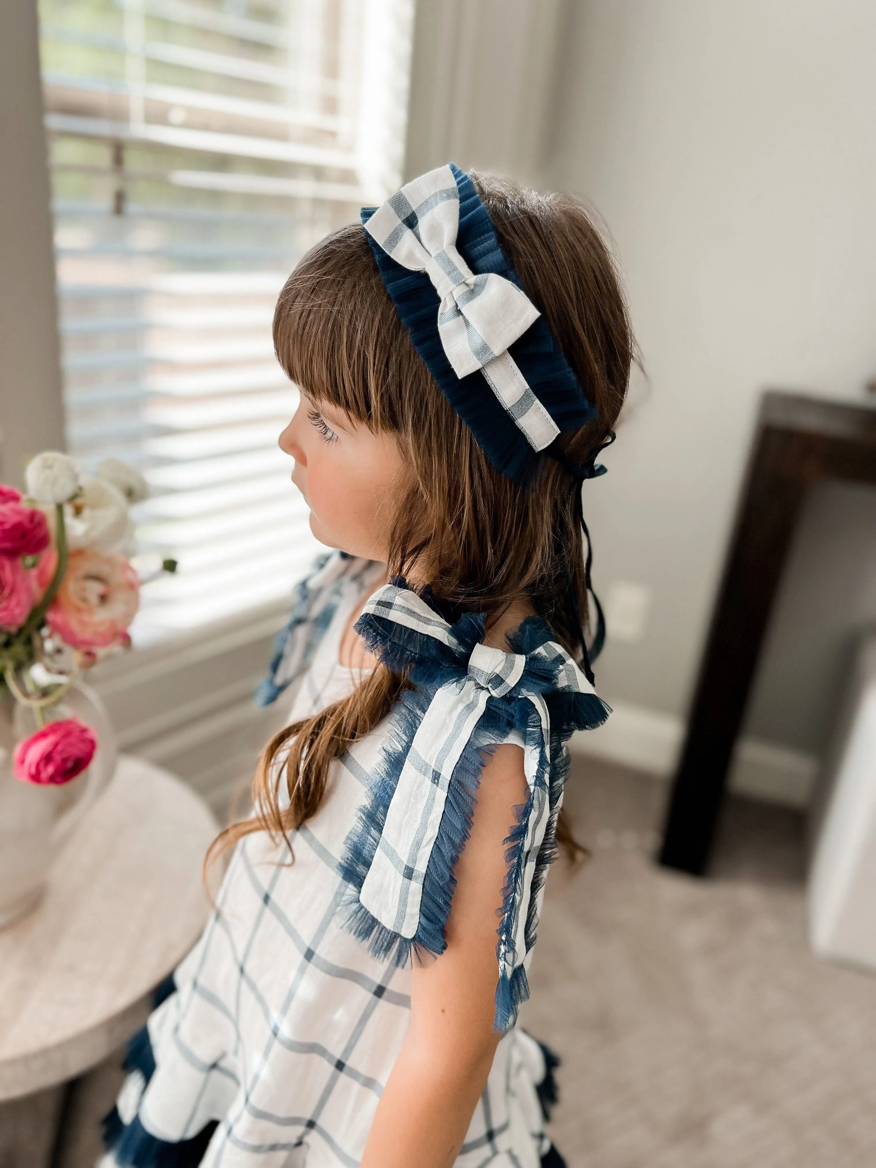 Checkered Linen Hair Sash