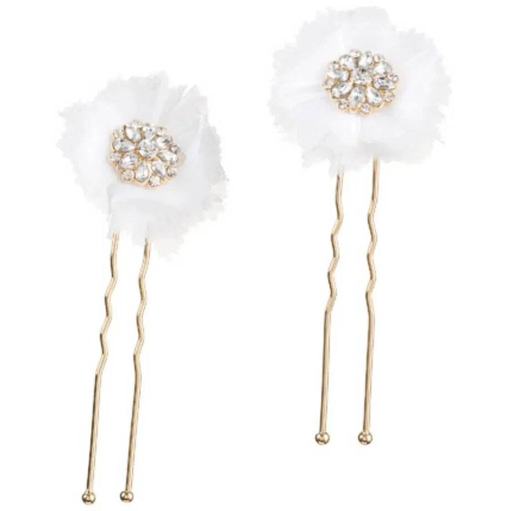 David Tutera™ Bridal Hair Pins: Gold Flower w/Rhinestones & Netting, 2 pieces