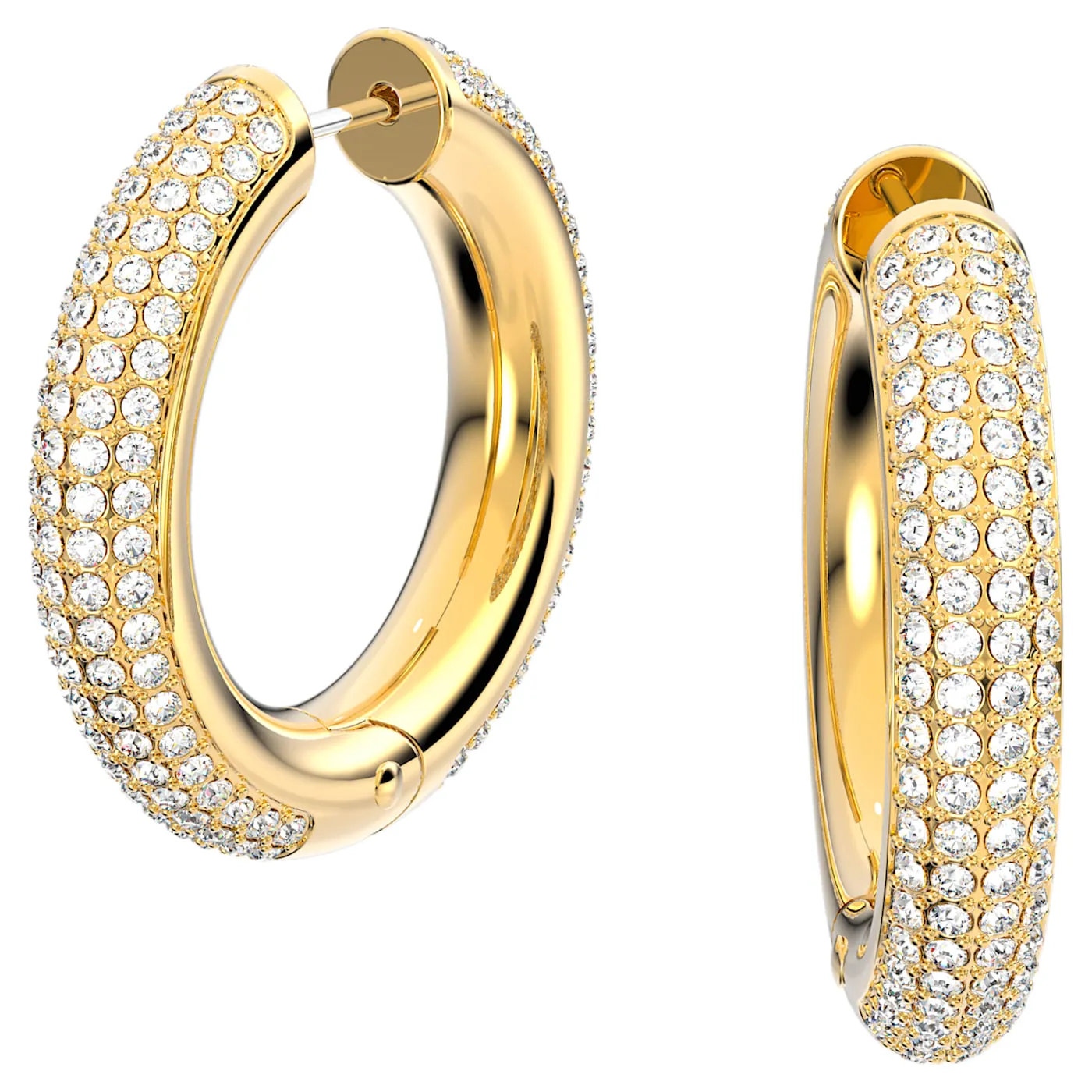 DEXTERA HOOP EARRINGS, MEDIUM, WHITE, GOLD-TONE PLATED