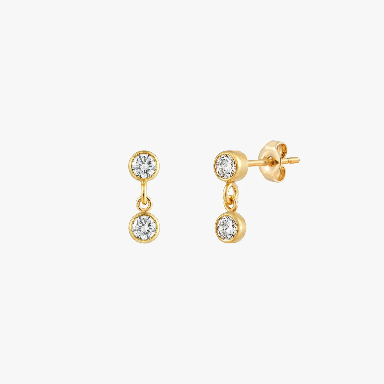 Double Bezel Drop Stud Earrings