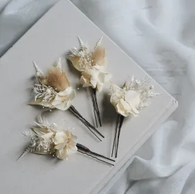 Dried Flower Hair Pins IVORY WHITE