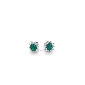 Emerald Studs with Diamond Starburst Halo