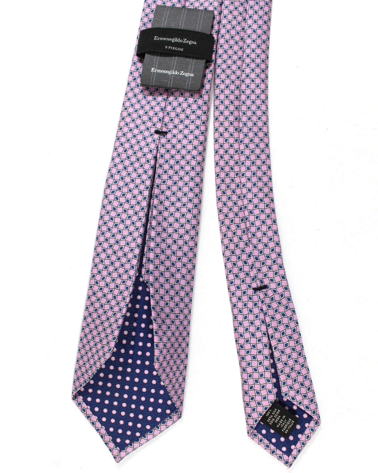 Ermenegildo Zegna Sevenfold Tie Pink Geometric - Zegna 5 Pieghe Narrow Tie