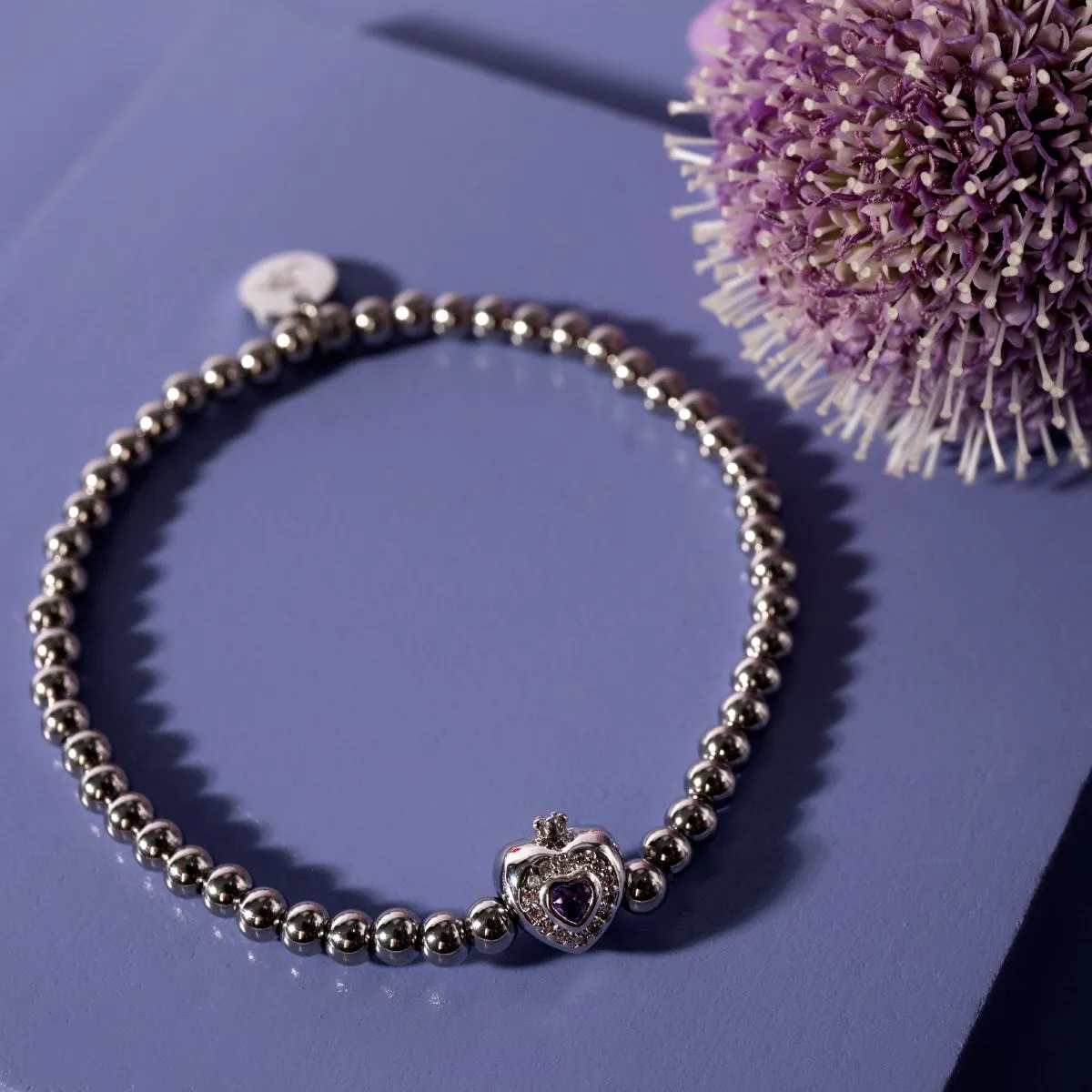 February | Amethyst Birthstone | Silver | Crystal Heart Bracelet